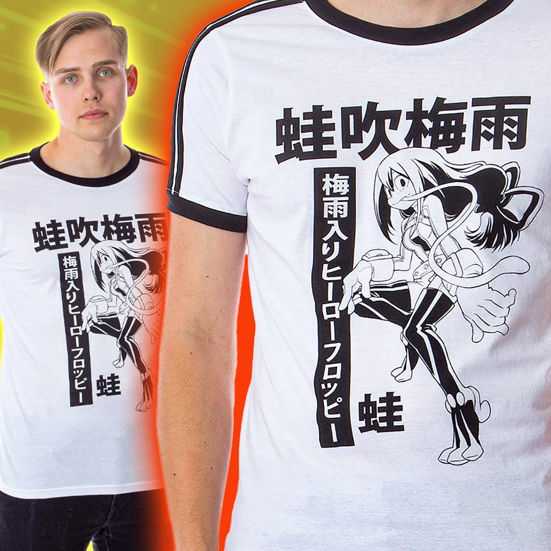 My Hero Academia Mens' Froppy Soccer Ringer Striped Sleeve Ringer T-Shirt
