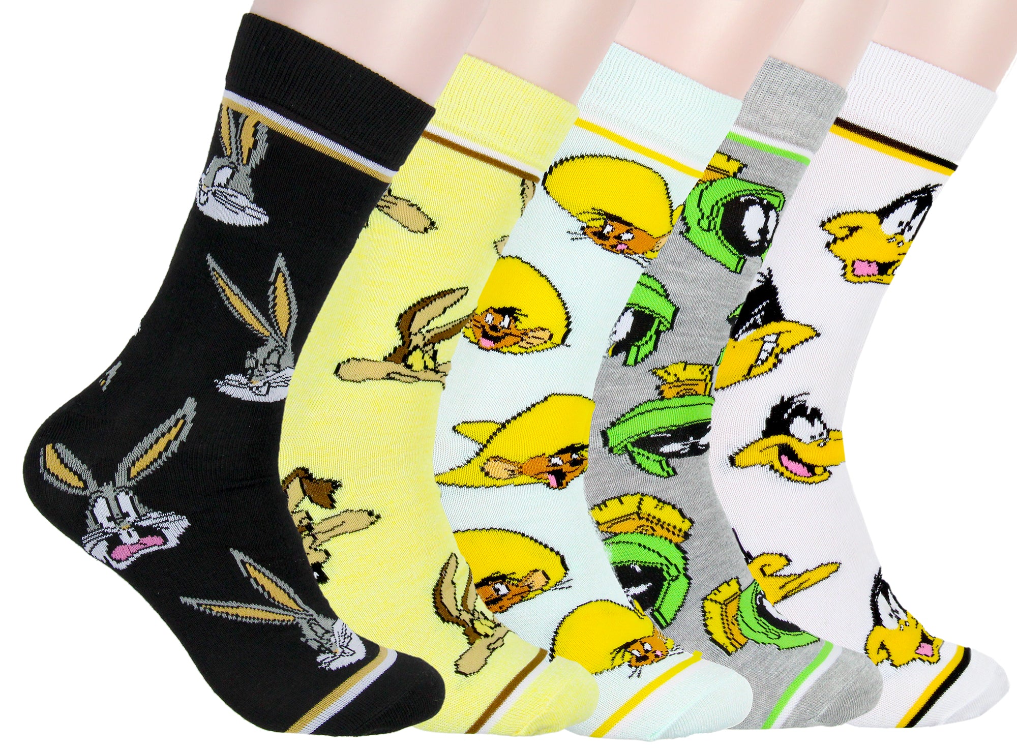 WB Looney Tunes Socks Allover Character Faces 5 Pair Men's Crew Socks