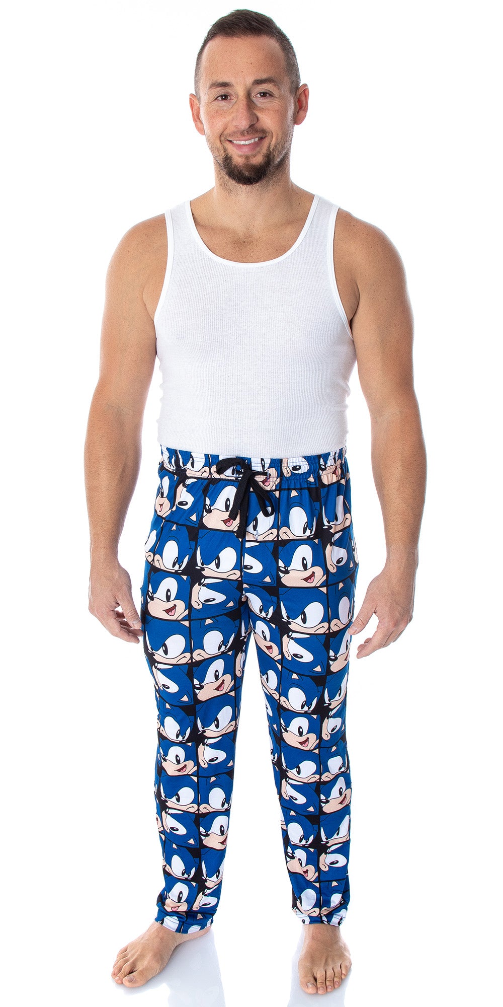 Sonic The Hedgehog Men's Allover Face Pattern Sleep Lounge Pajama Pants
