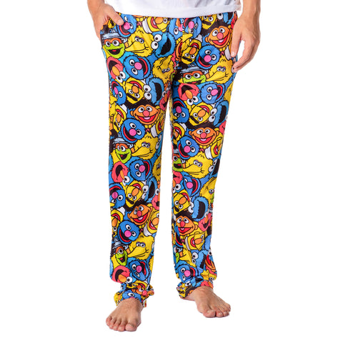 Sesame Street Men's Allover Character Face Collage Adult Pajama Pants