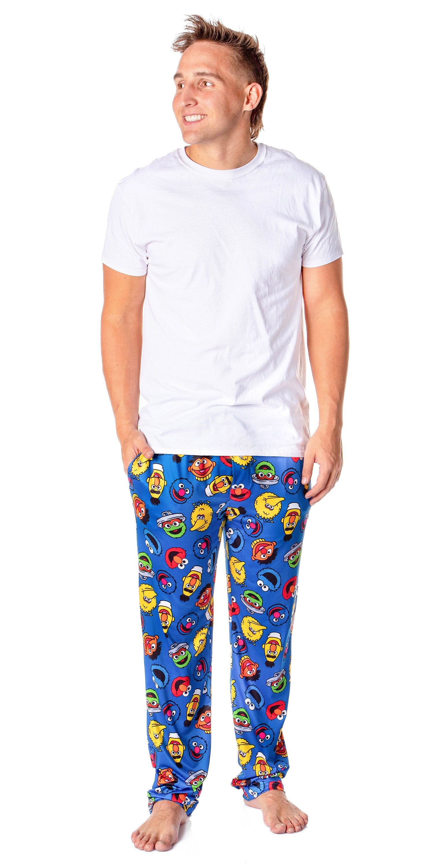 Sesame Street Men's Allover Character Head Adult Lounge Pajama Pants