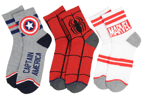 Marvel Spider-Man Captain America Marvel Logo Quarter Crew Socks 3 Pairs