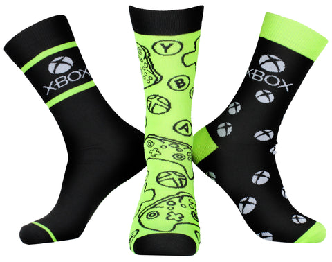 Xbox Socks Men's Video Game Gaming Logo Patterns 3 Pack Crew Socks