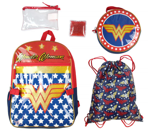DC Comics Wonder Woman School Backpack Lunch Bag Pencil Case Sportpack 5pc Set