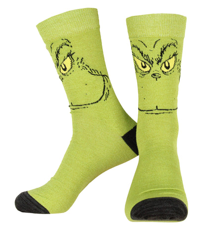 Dr. Seuss GRINCH Character Adult Holiday Crew Socks 2 Pair
