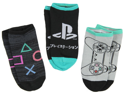 PlayStation Adult Logo  Controller 3 Pack No Show Ankle Socks
