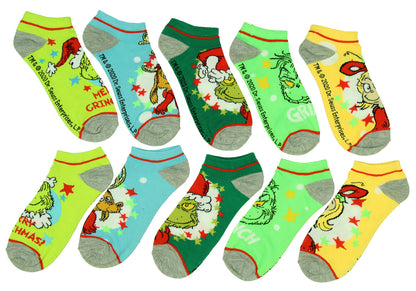 Dr. Seuss GRINCH Adult Holiday 5 Pack No Show Socks