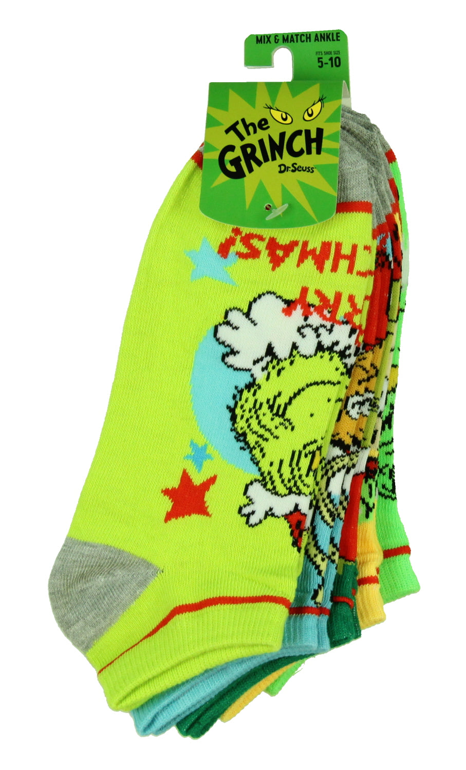 Dr. Seuss GRINCH Adult Holiday 5 Pack No Show Socks