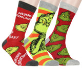 Dr Seuss GRINCH Merry Grinchmas Adult Holiday 3 Pair Crew Socks