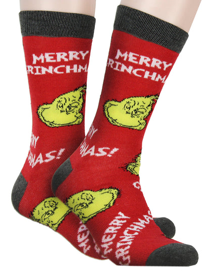 Dr. Seuss GRINCH Merry Grinchmas Adult Holiday 3 Pair Crew Socks