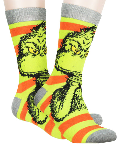 Dr. Seuss GRINCH Merry Grinchmas Adult Holiday 3 Pair Crew Socks
