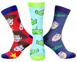 Disney Toy Story Socks Woody Buzz Lightyear Aliens Men's 3 Pack Crew Socks