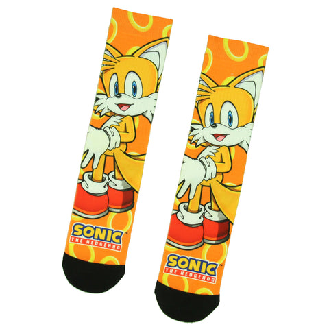 Sonic The Hedgehog Tails Character And Gold Rings Sublimated Crew Socks