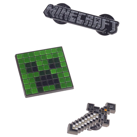 Minecraft Logo Creeper and Sword Lapel Enamel Pin 3 Pack Set