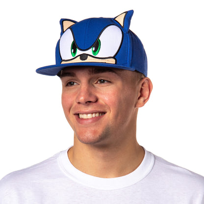 Sonic the Hedgehog Men's Hat Embroidered Character Face and 3D Ears Snapback Cap