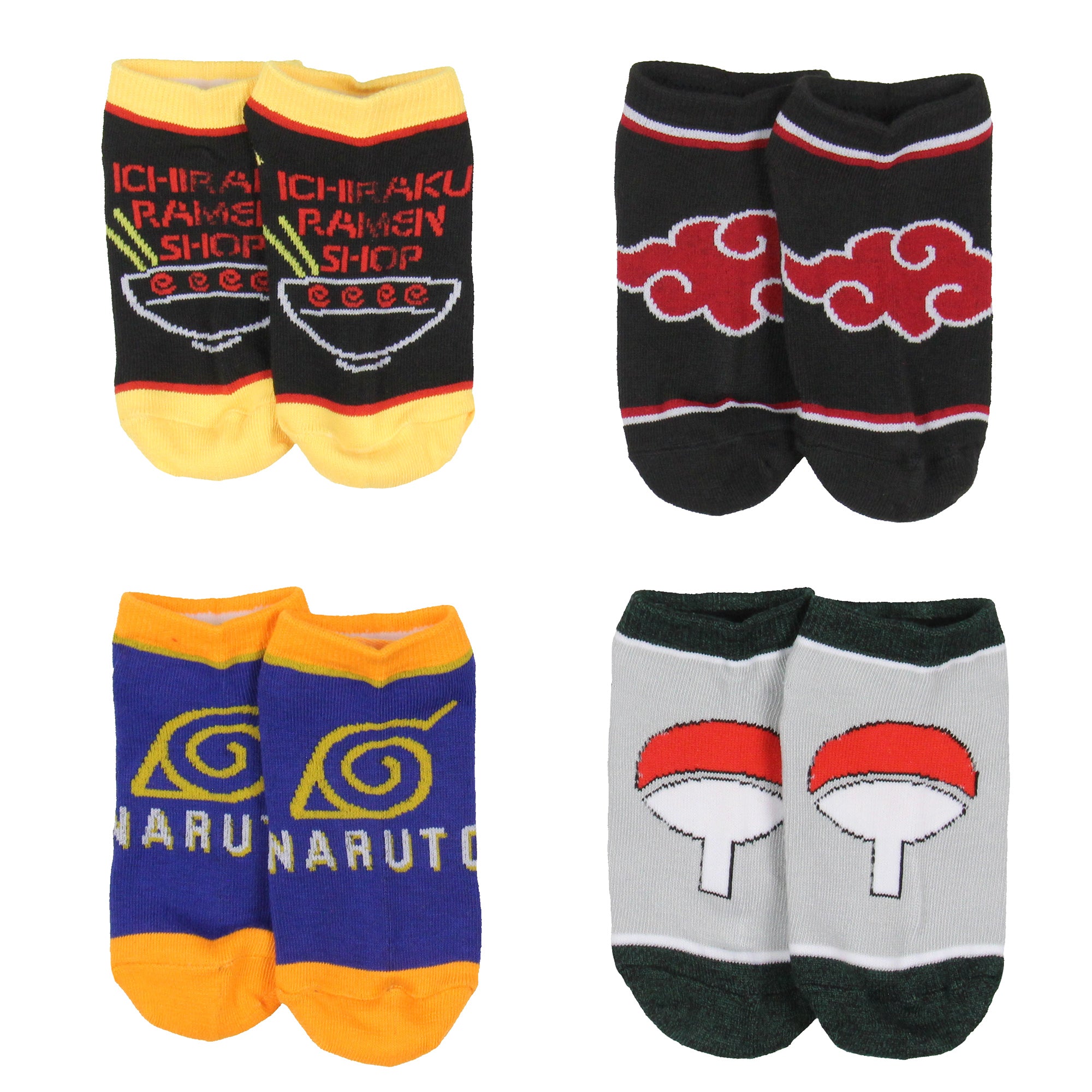 Naruto Shippuden Boy's Hidden Leaf Kanoha Anime Mix and Match Ankle Socks 8 Pair