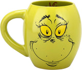 Dr. Seuss GRINCH Naughty or Nice Oval Ceramic 18oz Mug and Crew Sock Combo