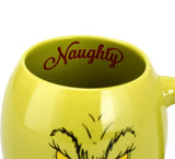 Dr. Seuss GRINCH Naughty or Nice Oval Ceramic 18oz Mug and Crew Sock Combo