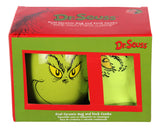 Dr. Seuss GRINCH Naughty or Nice Oval Ceramic 18oz Mug and Crew Sock Combo