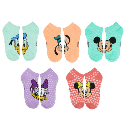 Disney Mickey Mouse & Friends Girls' 5-Pack No Show Ankle Socks, OSFM