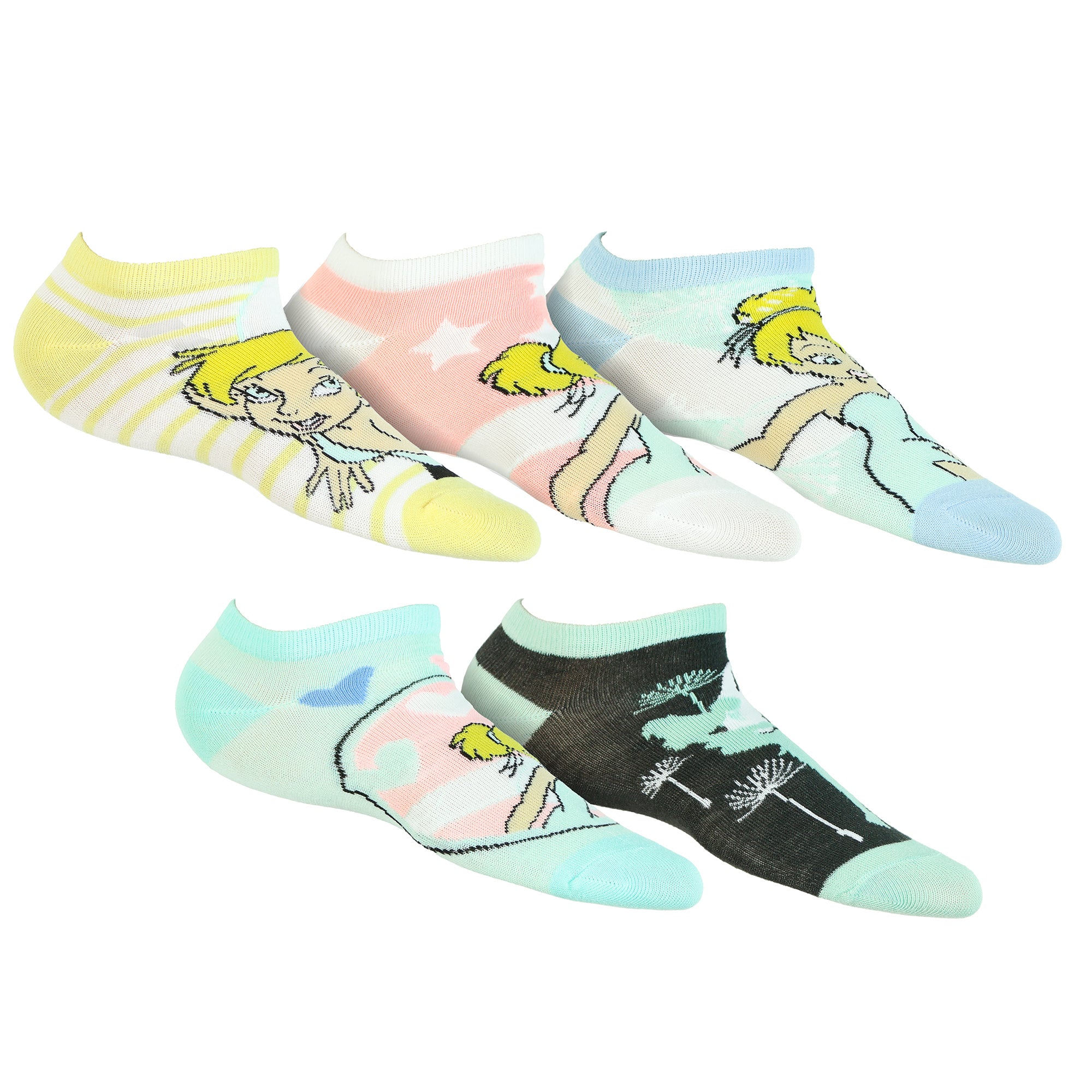 Disney Tinkerbell Socks Girl's 5-Pack Mix and Match Low Cut Ankle Socks, 5 Pair