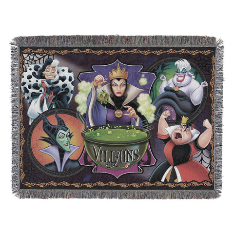 Disney-Pixar Villains, "Vile Villains" Woven Tapestry Throw Blanket, 48" x 60", Multi Color, 1 Count