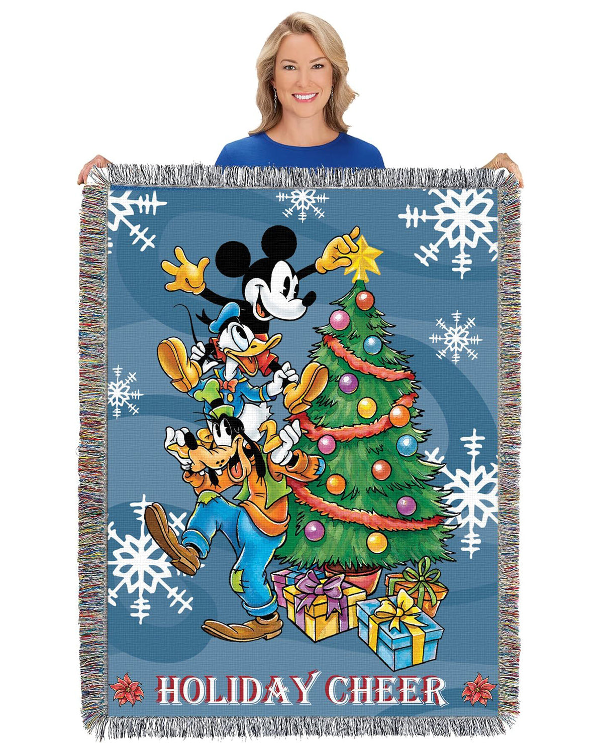 Disney Mickey Mouse Blanket Holiday Cheer Woven Tapestry Throw 48" x 60"