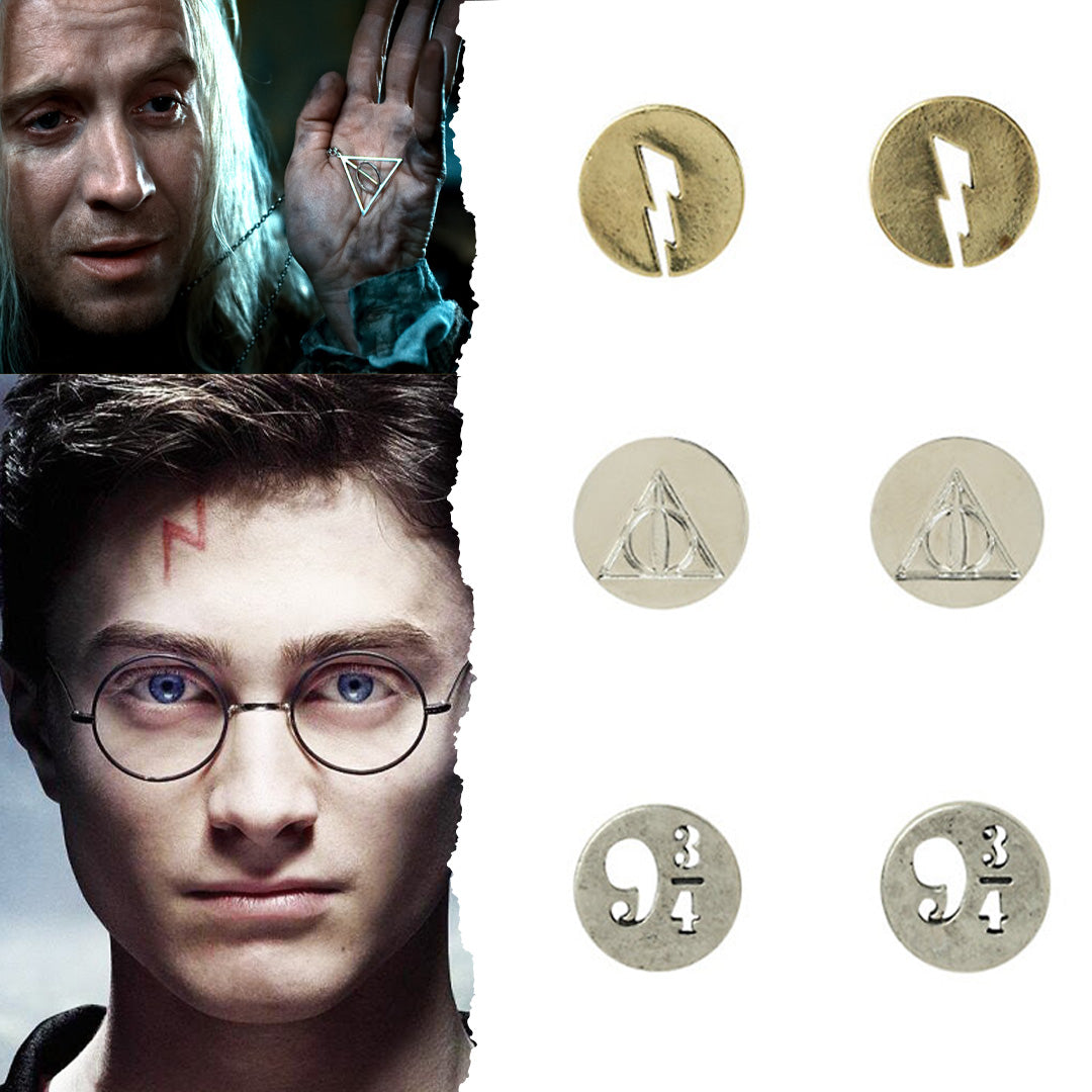 Harry Potter Earrings For Women 3 Pack 9 3/4 Lightning Bolt Scar Deathly Hallows