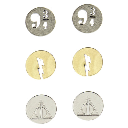 Harry Potter Earrings For Women 3 Pack 9 3/4 Lightning Bolt Scar Deathly Hallows