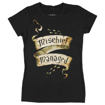 Harry Potter Marauders Map Mischief Managed Juniors T-shirt (Medium, Black) Adult