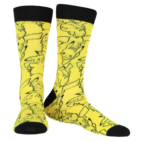 Pokemon Crew Socks Men's Pikachu Stance Outline 1 Pair Socks Shoe Size 8-12