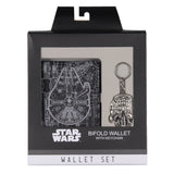 Disney Star Wars Men's Millennium Falcon Bifold Wallet and Keychain Gift Box Set