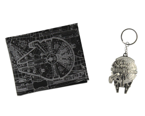 Disney Star Wars Men's Millennium Falcon Bifold Wallet and Keychain Gift Box Set