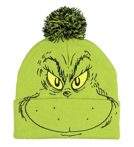 Dr. Seuss GRINCH Who Stole Christmas Pom Beanie Hat Embroidered Character