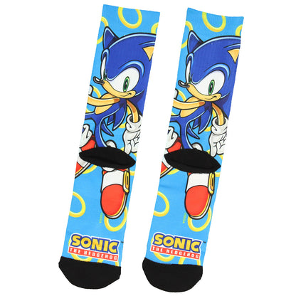 Sonic The Hedgehog Character Gold Rings Sublimated Crew Socks Mid-Calf