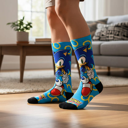 Sonic The Hedgehog Character Gold Rings Sublimated Crew Socks Mid-Calf