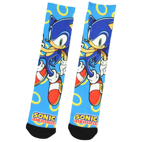 Sonic The Hedgehog Character Gold Rings Sublimated Crew Socks Mid-Calf