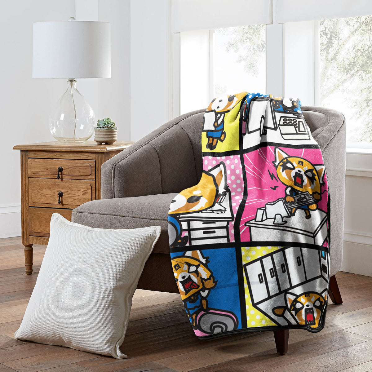 Aggretsuko Typical Monday Split Personality Squares Super Plush Throw Blanket