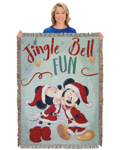 Northwest Mickey Mouse Woven Tapestry Throw Blanket, 48" x 60", Jingle Bell Fun