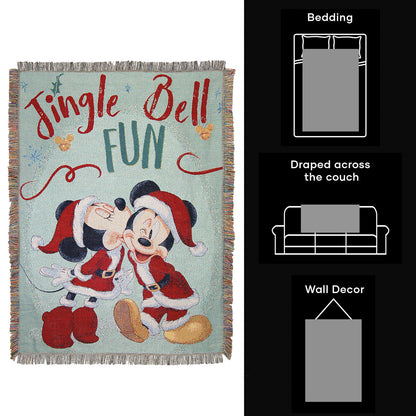 Northwest Mickey Mouse Woven Tapestry Throw Blanket, 48" x 60", Jingle Bell Fun