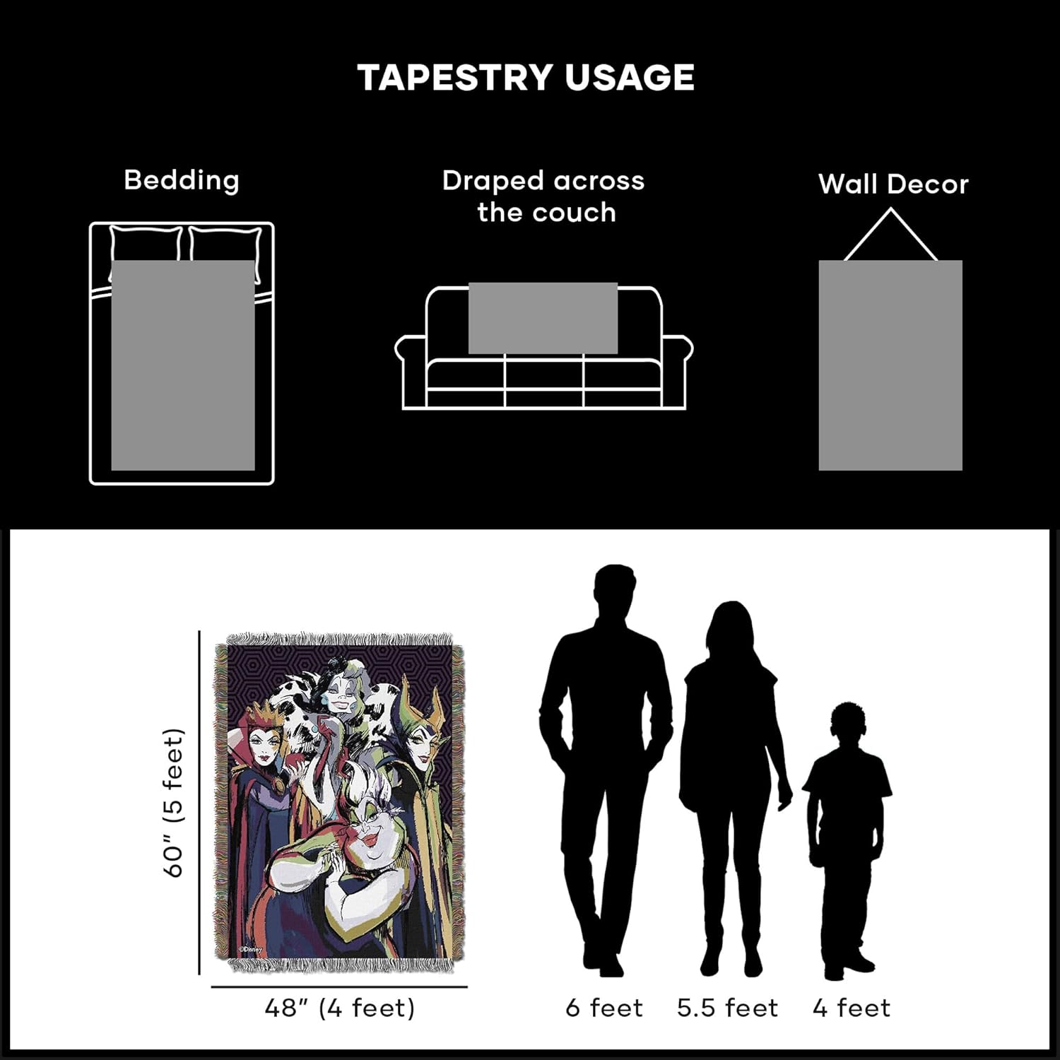 Northwest Villains Woven Tapestry Throw Blanket, 48" x 60", Villainous Group