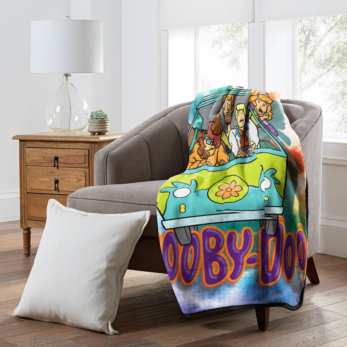 Scooby Doo Tie Dye Gang Mystery Machine Fleece Super Plush Throw Blanket 46" x 60" (117cm x 152cm)