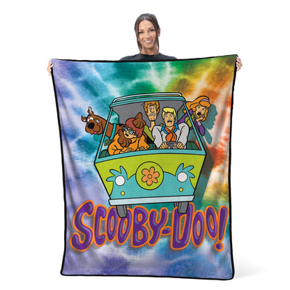 Scooby Doo Tie Dye Gang Mystery Machine Fleece Super Plush Throw Blanket 46" x 60" (117cm x 152cm)