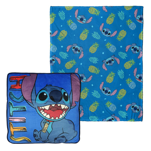 Northwest Disney's Lilo and Stitch Cloud Stretch Pillow and Silk Touch Throw Blanket Set, 14" Pillow, 40" x 50" Blanket
