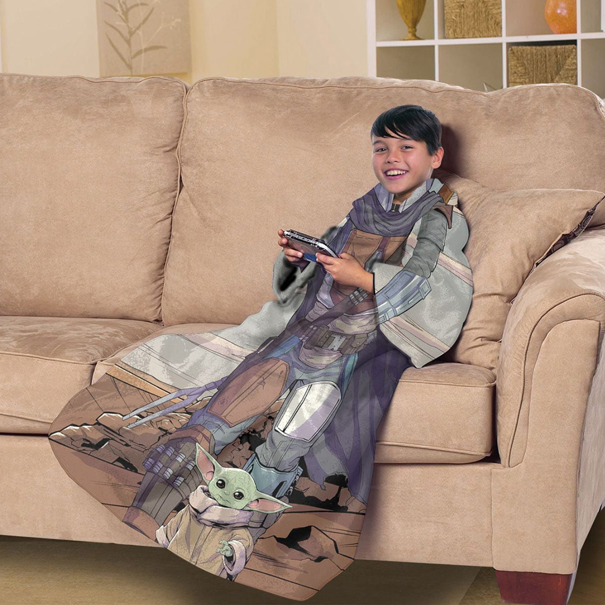 Northwest Star Wars: The Mandalorian Comfy Mando Youth Silk Touch Comfy Throw Blanket with Sleeves, 48" x 48"