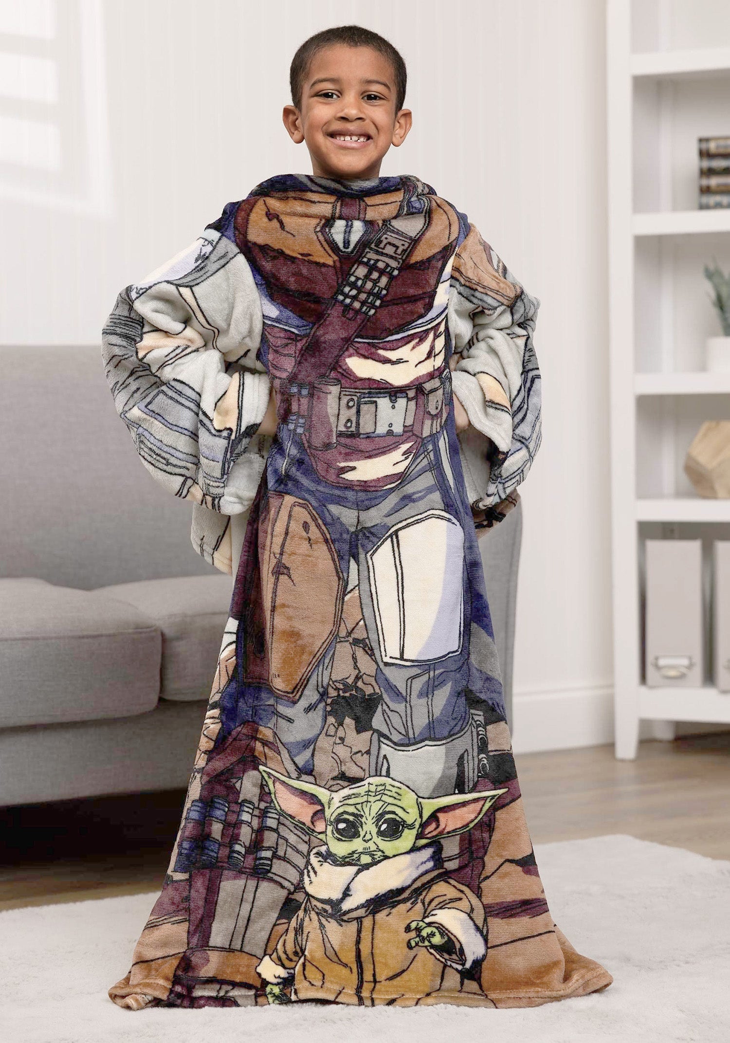 Northwest Star Wars: The Mandalorian Comfy Mando Youth Silk Touch Comfy Throw Blanket with Sleeves, 48" x 48"