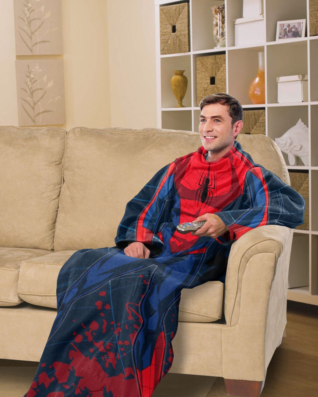 Northwest Spider-Man Spidey Webs Adult Silk Touch Comfy Throw Blanket with Sleeves, 48" x 72"