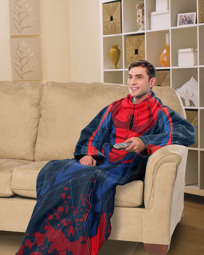 Northwest Spider-Man Spidey Webs Adult Silk Touch Comfy Throw Blanket with Sleeves, 48" x 72"