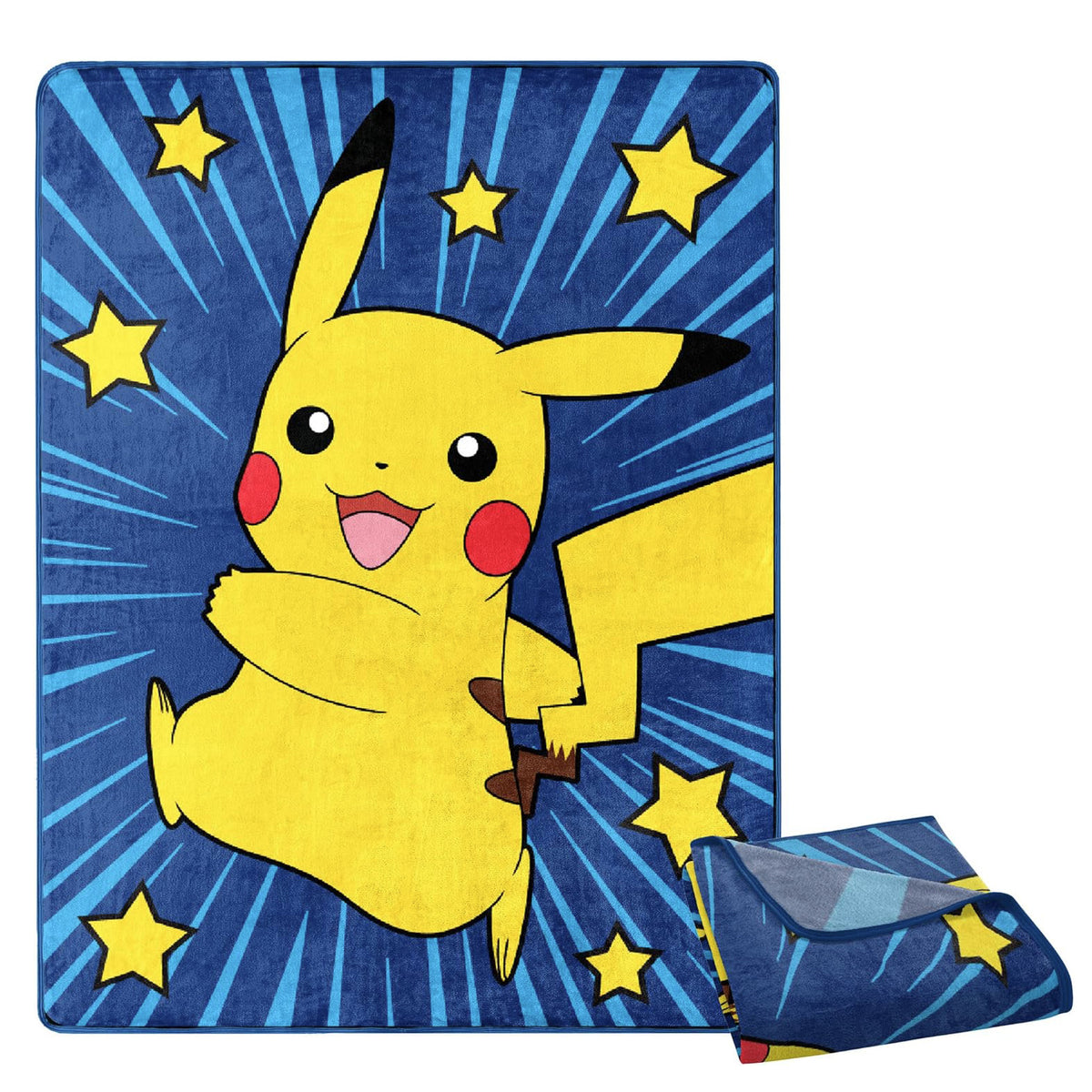 Pokemon Pikachu Light Beams and Stars Throw Blanket 46"x 60" Soft Fleece Blanket