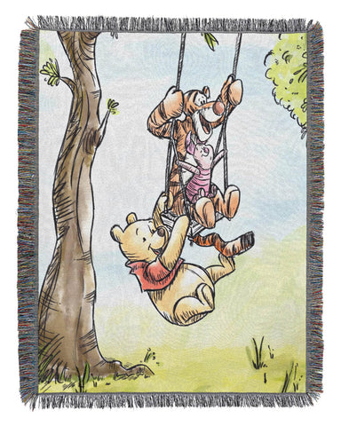 Northwest Winnie The Pooh Woven Tapestry Throw Blanket, 48" x 60", Pooh Having Fun